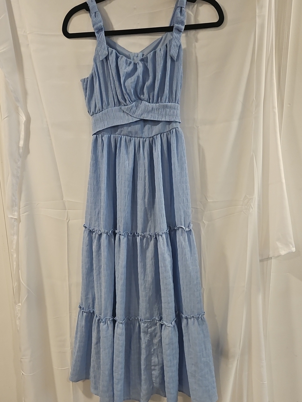 Rare Editions Soft Blue Tiered Maxi Dress with Tie Straps